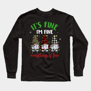 It's Fine I'm Fine Everything Is Fine Gnome Christmas Lights Long Sleeve T-Shirt